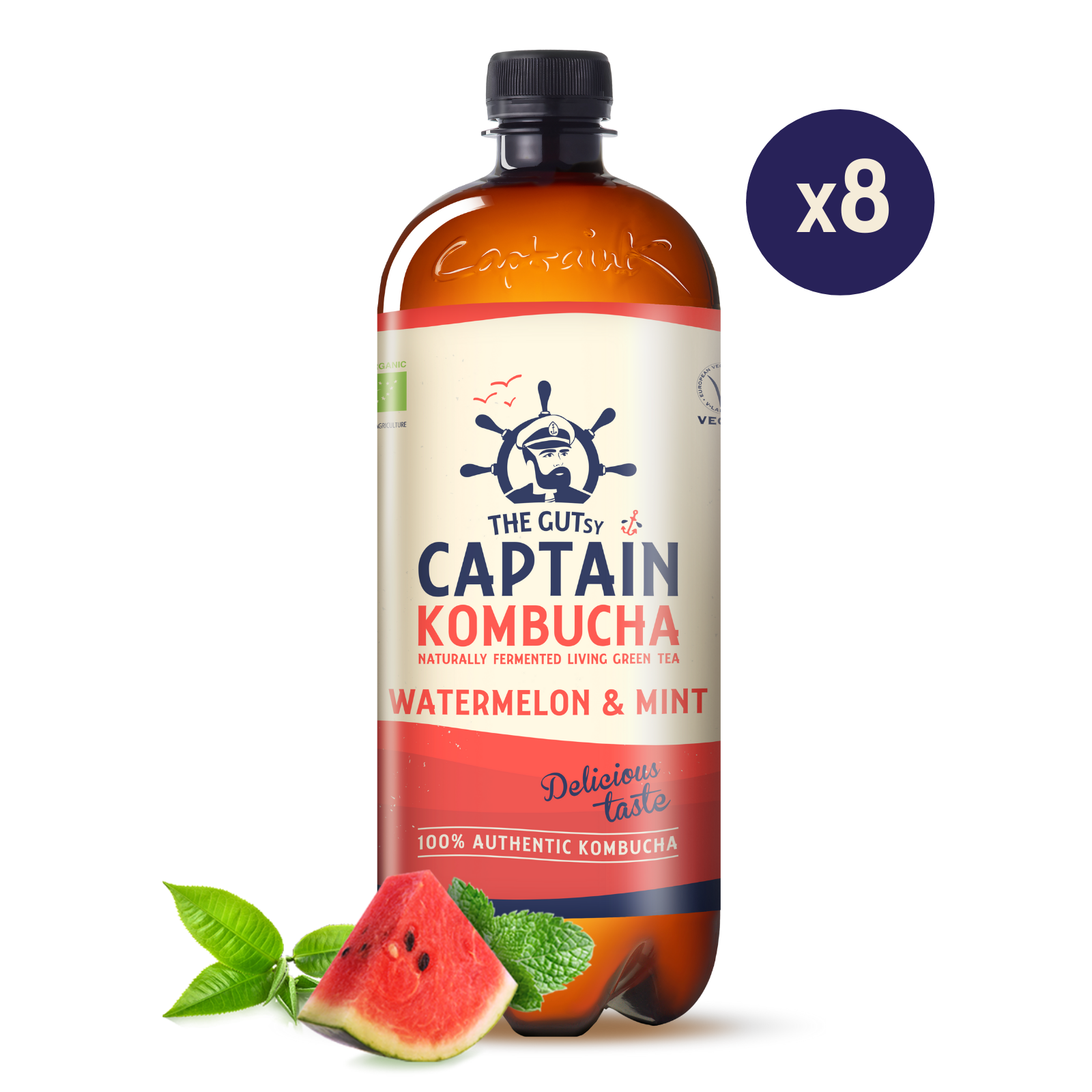GUTsy Captain Kombucha - Vodný melón a mäta 8 x 1L