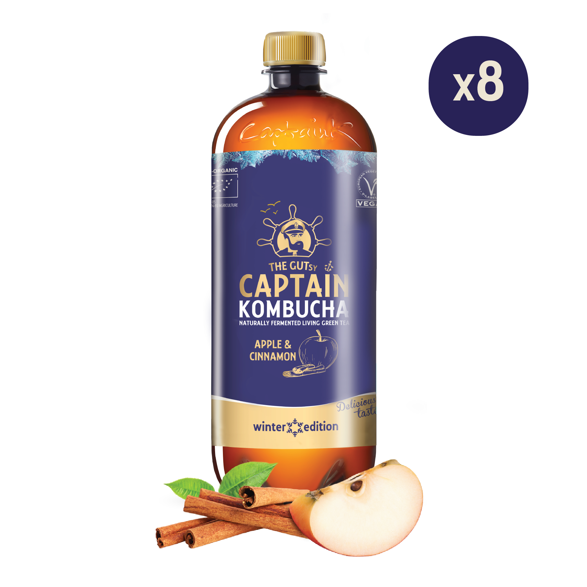 GUTsy Captain Kombucha - Jablko a škorica - zimná edícia 8 x 1L
